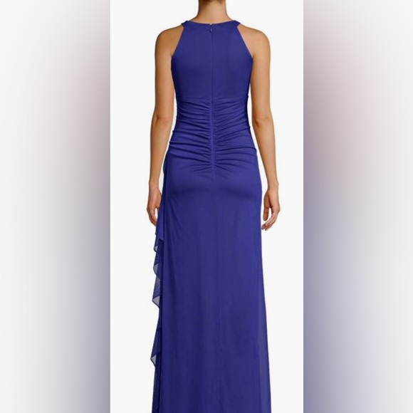 Brand new!  Betsy & Adam navy ruched embellished gown size 12 - Picture 8 of 8